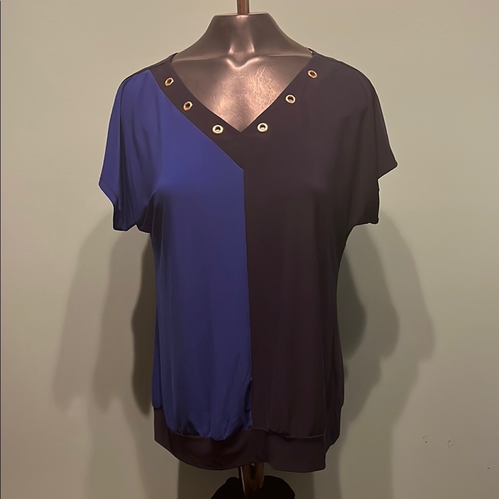 Atelier 29 Navy and Royal Blue Top with Grommet Detail